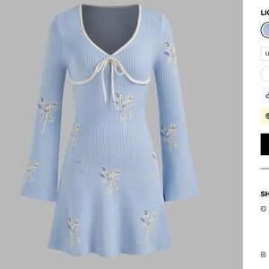 Knit V neck floral knotted mini dress